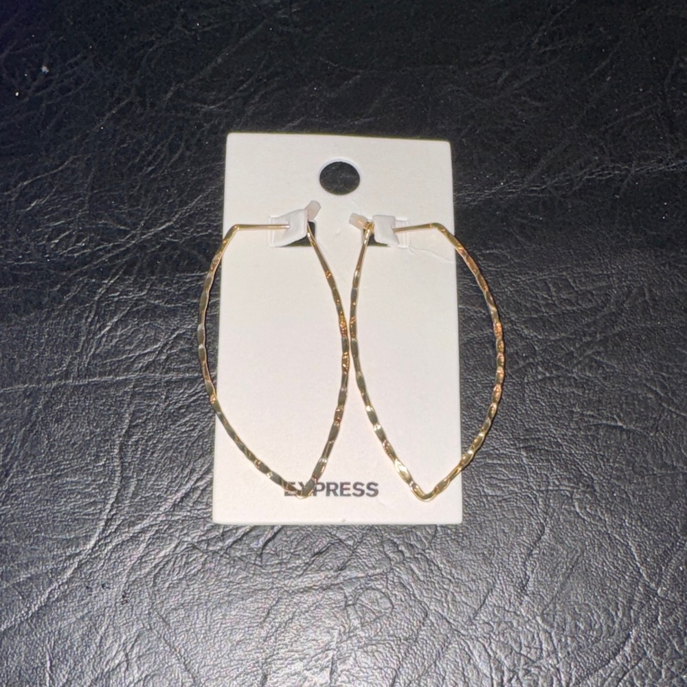 Express Hammered Gold Tone Hoop Earrings, NEW